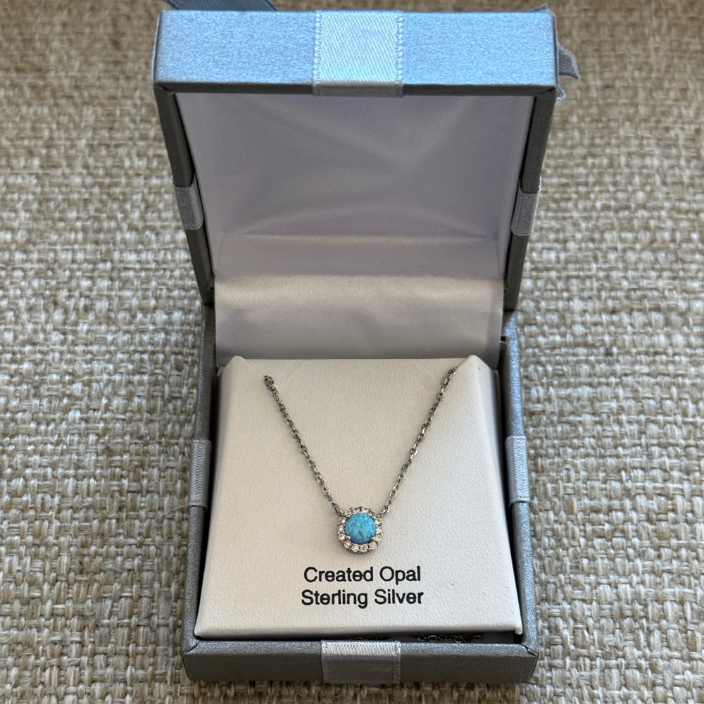 Teal Mint Opal & Sterling Silver Necklace - 9” chain